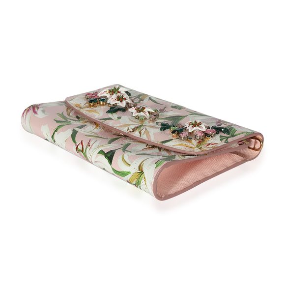 Dolce & Gabbana Pink Floral Print Coated Canvas Embellished Clutch - Picture 6 of 7